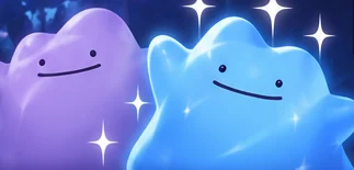 Purple Ditto and sparkling blue Shiny Ditto artwork